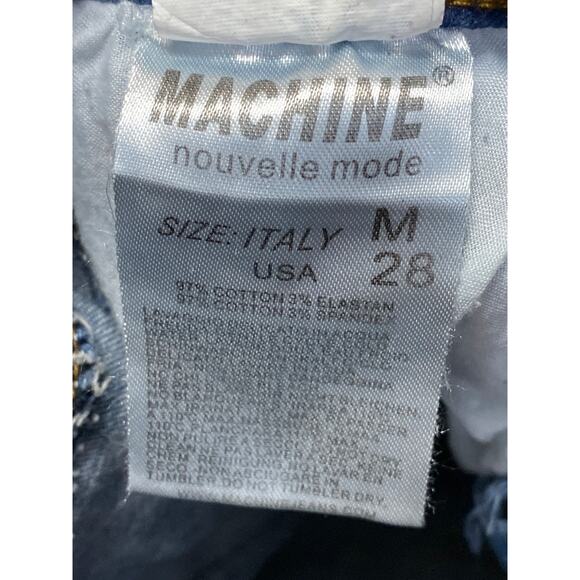 Machine Nouvelle Mode Blue Lace Up Distressed Frayed hem Mini Denim Skirt Sz 28 - Picture 3 of 3